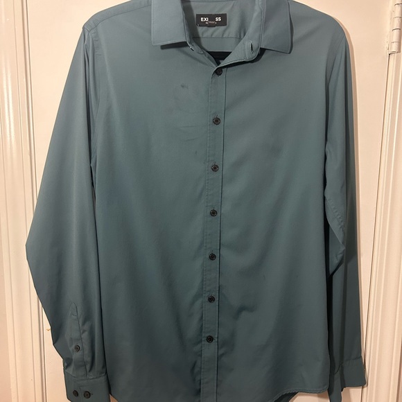 Express Performance Collared Button Down Teal Blue Long Sleeve size medium. - Picture 2 of 6